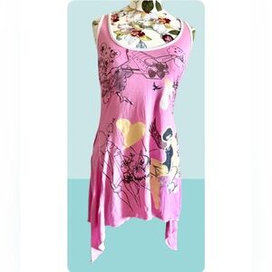 Y2K SHARKBITE COVERUP PINK PINUP SPACE SHUTTLE GRAPHIC BEACH DRESS RINGET JNRS L
